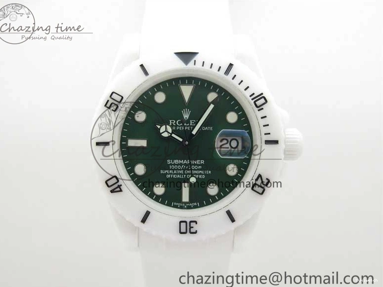 40mm 5GF Best Green Dial White Edition Submariner Strap White Ceramic Rubber SA3135 on 0209